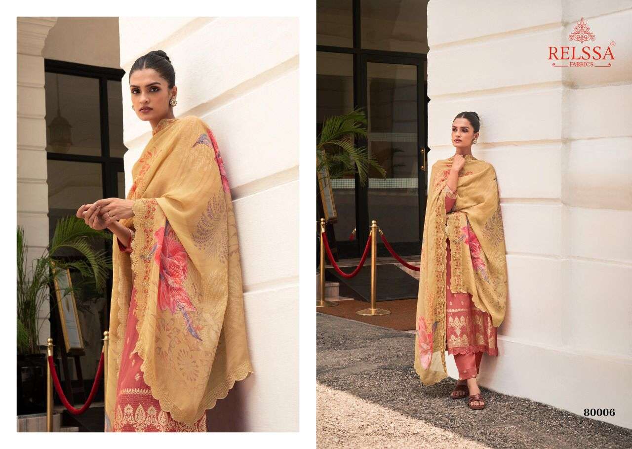 RUBINA VOL-9 BY RELSAA FABRICS 80001 TO 80006 SERIES BEAUTIFUL SUITS STYLISH FANCY COLORFUL CASUAL WEAR & ETHNIC WEAR PURE SILK JACQUARD DRESSES AT WHOLESALE PRICE