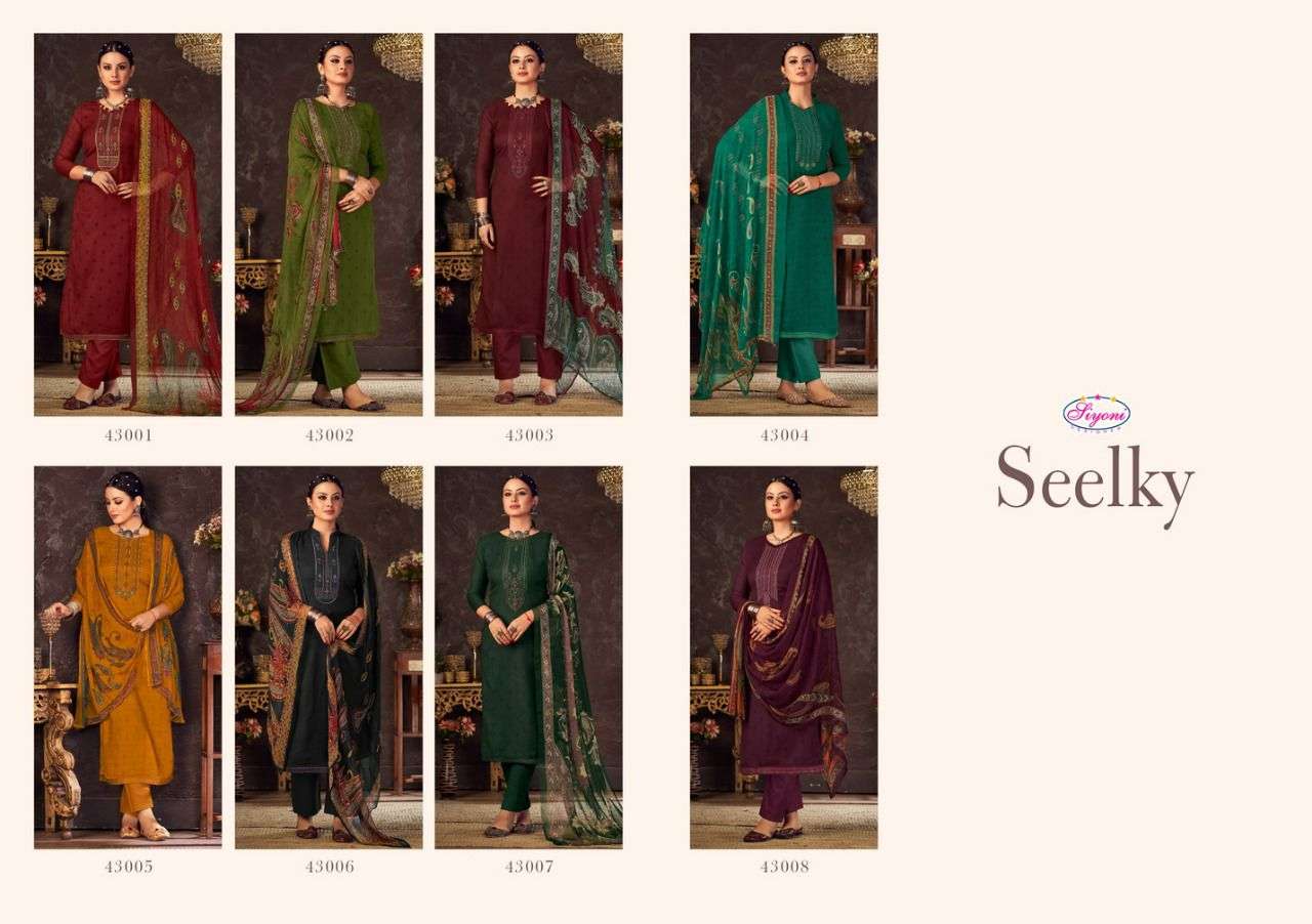 SEELKY BY SIYONI 43001 TO 43008 SERIES BEAUTIFUL SUITS COLORFUL STYLISH FANCY CASUAL WEAR & ETHNIC WEAR HEAVY PASHMINA PRINT DRESSES AT WHOLESALE PRICE