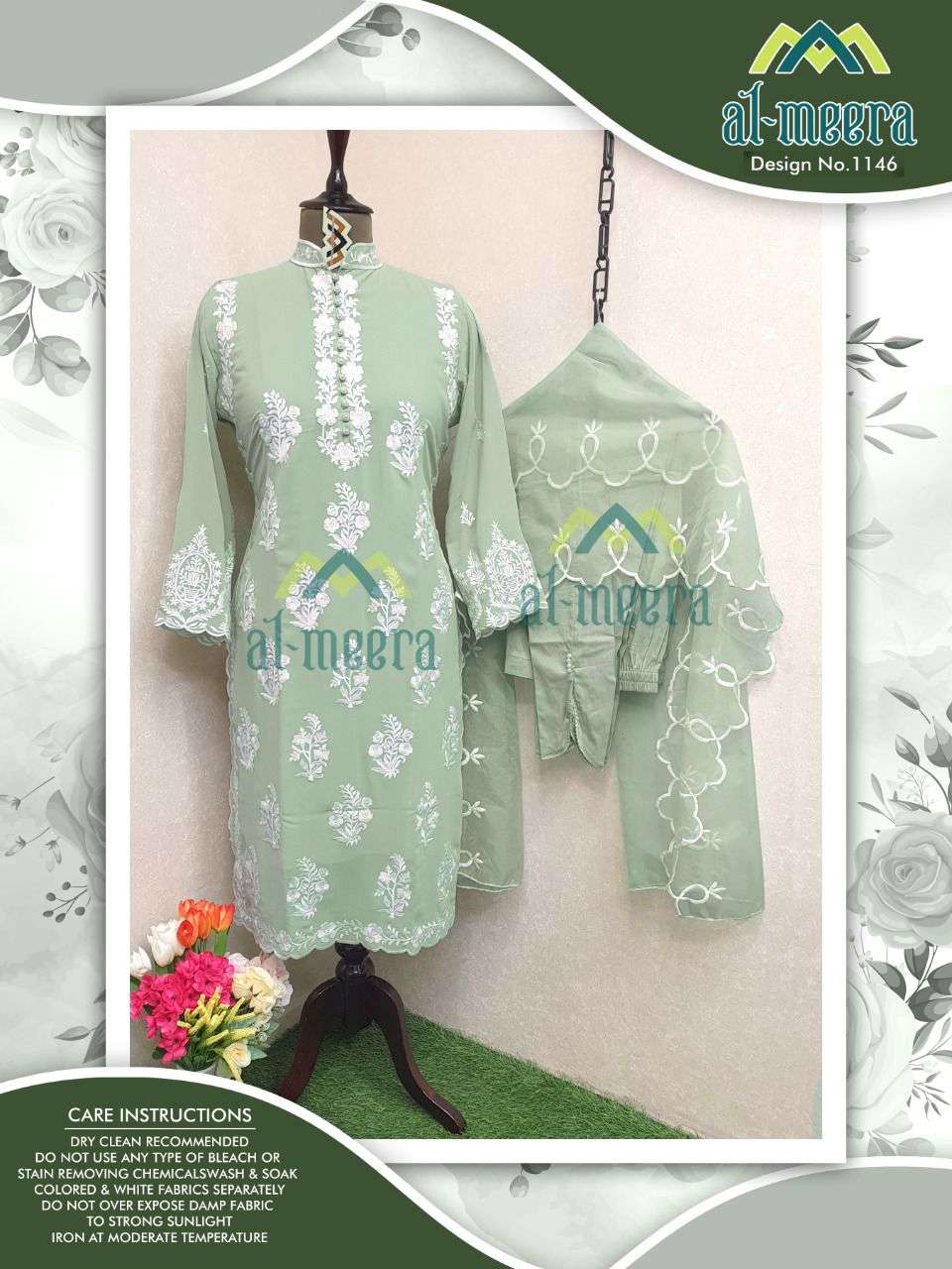 AL-MEERA HIT DESIGN 1146 COLOURS VOL-2 BY AL-MEERA 1146-D TO 1146-G SERIES BEAUTIFUL PAKISTANI SUITS COLORFUL STYLISH FANCY CASUAL WEAR & ETHNIC WEAR FAUX GEORGETTE EMBROIDERED DRESSES AT WHOLESALE PRICE
