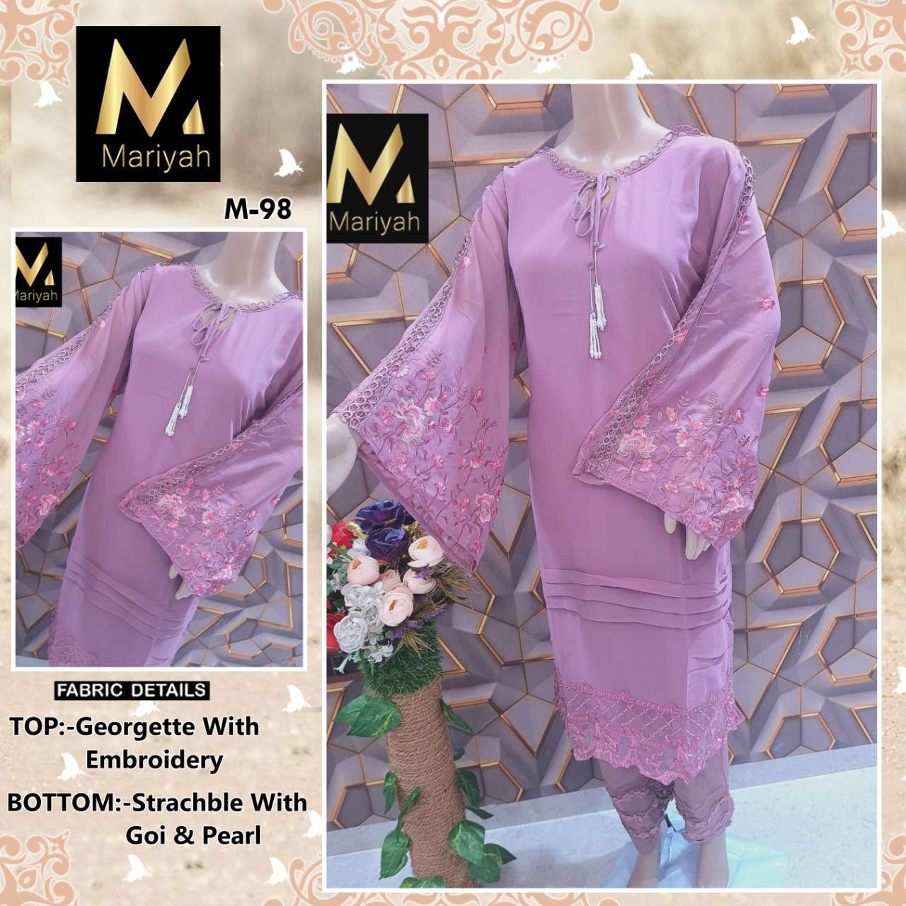 MARIYAH HIT DESIGN M-98 BY MARIYAH STYLISH FANCY BEAUTIFUL COLORFUL CASUAL WEAR & ETHNIC WEAR GEORGETTE KURTIS WITH BOTTOM AT WHOLESALE PRICE