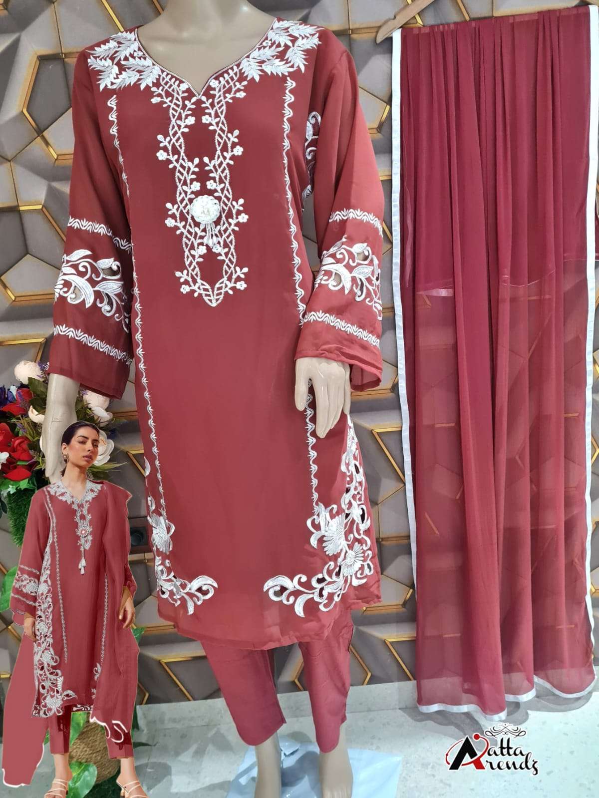 ATTA TRENDZ 2719 COLOURS BY ATTA TRENDZ 2719-A TO 2719-B SERIES DESIGNER PAKISTANI SUITS BEAUTIFUL STYLISH FANCY COLORFUL PARTY WEAR & OCCASIONAL WEAR PURE GEORGETTE EMBROIDERED DRESSES AT WHOLESALE PRICE