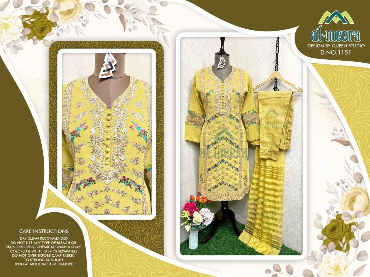 AL-MEERA HIT DESIGN 1151 COLOURS BY AL-MEERA 1151-A TO 1151-C SERIES BEAUTIFUL PAKISTANI SUITS COLORFUL STYLISH FANCY CASUAL WEAR & ETHNIC WEAR FAUX GEORGETTE EMBROIDERED DRESSES AT WHOLESALE PRICE