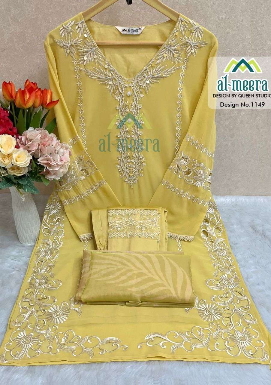 AL-MEERA HIT DESIGN 1149 COLOURS BY AL-MEERA 1149-A TO 1149-D SERIES BEAUTIFUL PAKISTANI SUITS COLORFUL STYLISH FANCY CASUAL WEAR & ETHNIC WEAR FAUX GEORGETTE EMBROIDERED DRESSES AT WHOLESALE PRICE