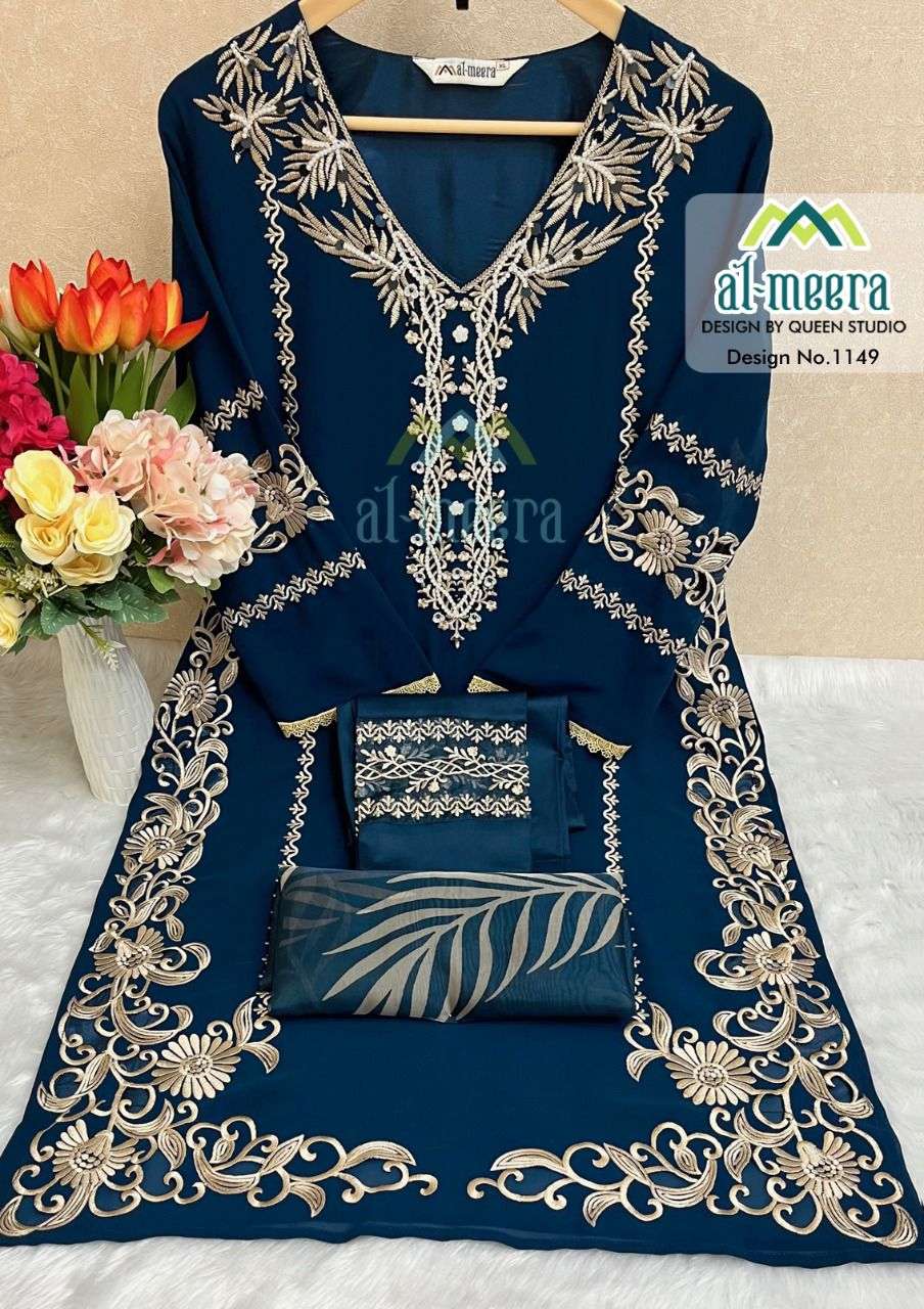 AL-MEERA HIT DESIGN 1149 COLOURS BY AL-MEERA 1149-A TO 1149-D SERIES BEAUTIFUL PAKISTANI SUITS COLORFUL STYLISH FANCY CASUAL WEAR & ETHNIC WEAR FAUX GEORGETTE EMBROIDERED DRESSES AT WHOLESALE PRICE