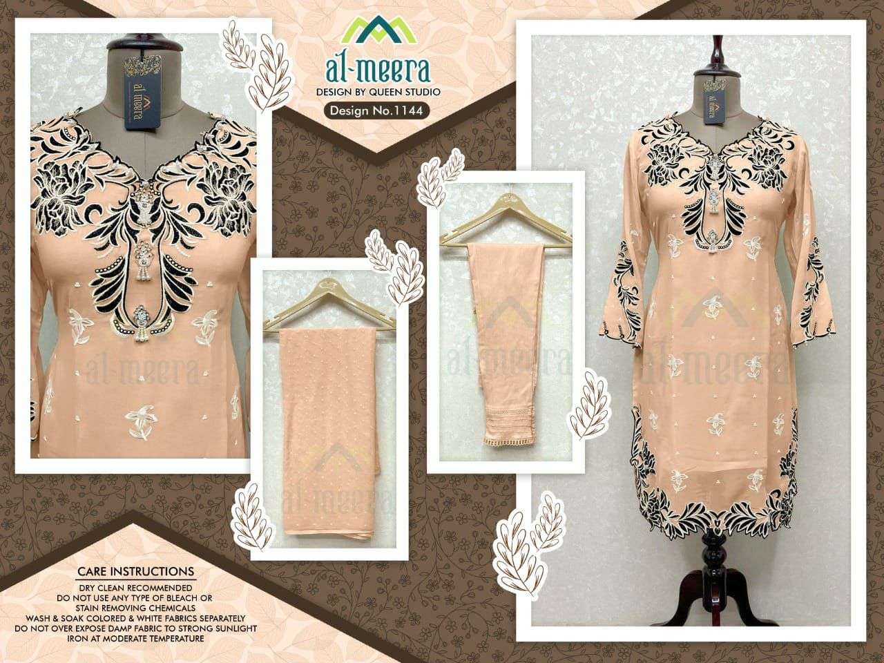 AL-MEERA HIT DESIGN 1144 COLOURS BY AL-MEERA 1144-A TO 1144-E SERIES BEAUTIFUL PAKISTANI SUITS COLORFUL STYLISH FANCY CASUAL WEAR & ETHNIC WEAR FAUX GEORGETTE EMBROIDERED DRESSES AT WHOLESALE PRICE