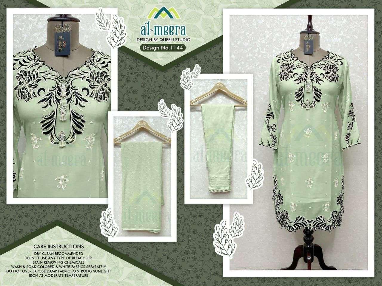 AL-MEERA HIT DESIGN 1144 COLOURS BY AL-MEERA 1144-A TO 1144-E SERIES BEAUTIFUL PAKISTANI SUITS COLORFUL STYLISH FANCY CASUAL WEAR & ETHNIC WEAR FAUX GEORGETTE EMBROIDERED DRESSES AT WHOLESALE PRICE