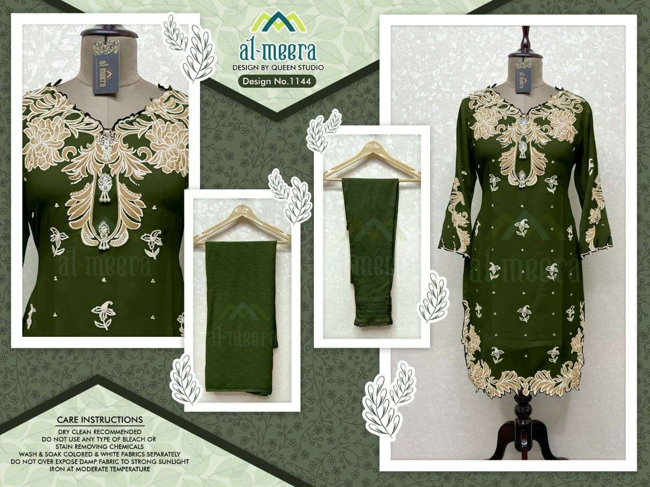 AL-MEERA HIT DESIGN 1144 COLOURS BY AL-MEERA 1144-A TO 1144-E SERIES BEAUTIFUL PAKISTANI SUITS COLORFUL STYLISH FANCY CASUAL WEAR & ETHNIC WEAR FAUX GEORGETTE EMBROIDERED DRESSES AT WHOLESALE PRICE