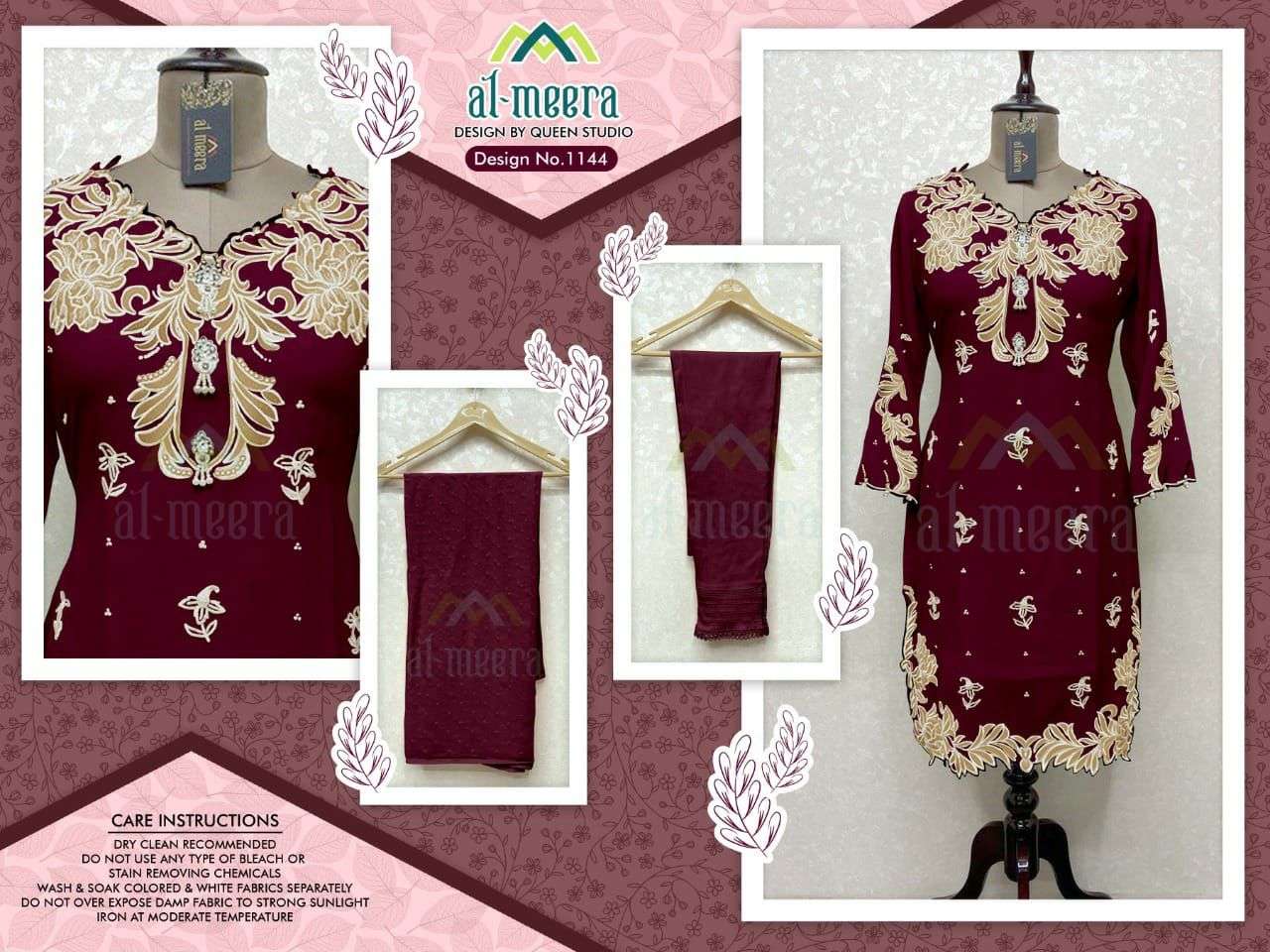 AL-MEERA HIT DESIGN 1144 COLOURS BY AL-MEERA 1144-A TO 1144-E SERIES BEAUTIFUL PAKISTANI SUITS COLORFUL STYLISH FANCY CASUAL WEAR & ETHNIC WEAR FAUX GEORGETTE EMBROIDERED DRESSES AT WHOLESALE PRICE