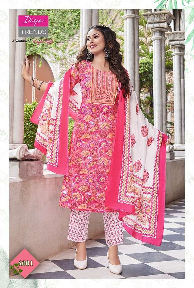 ODHANI VOL-4 BY DIYA TRENDS 4001 TO 4010 SERIES BEAUTIFUL SUITS COLORFUL STYLISH FANCY CASUAL WEAR & ETHNIC WEAR COTTON PRINT DRESSES AT WHOLESALE PRICE