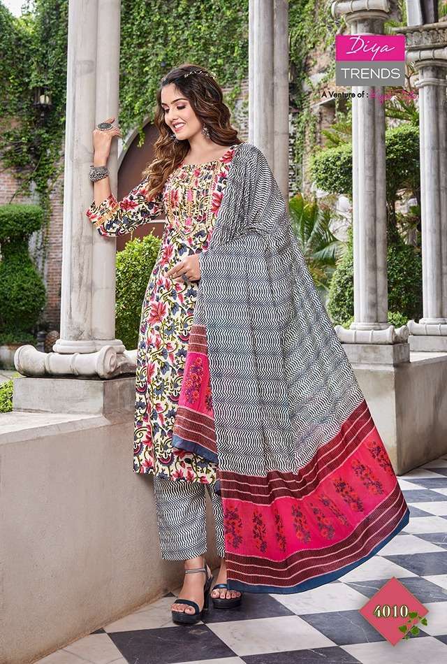 ODHANI VOL-4 BY DIYA TRENDS 4001 TO 4010 SERIES BEAUTIFUL SUITS COLORFUL STYLISH FANCY CASUAL WEAR & ETHNIC WEAR COTTON PRINT DRESSES AT WHOLESALE PRICE