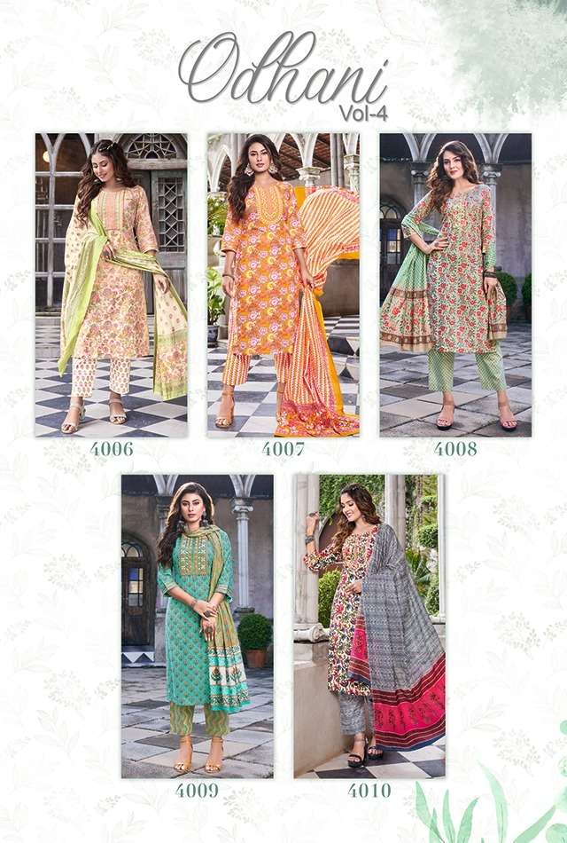 ODHANI VOL-4 BY DIYA TRENDS 4001 TO 4010 SERIES BEAUTIFUL SUITS COLORFUL STYLISH FANCY CASUAL WEAR & ETHNIC WEAR COTTON PRINT DRESSES AT WHOLESALE PRICE