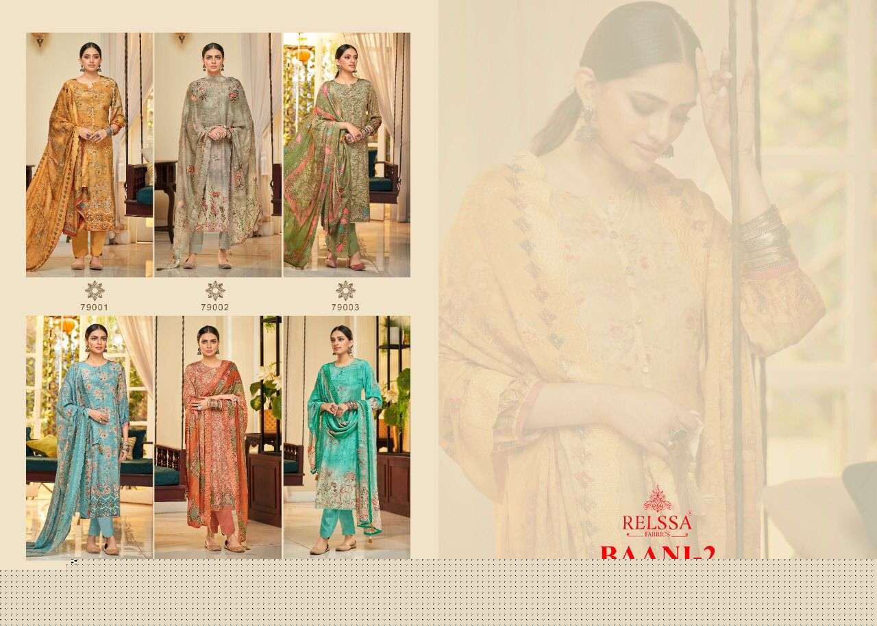 BAANI VOL-2 BY RELSAA FABRICS 79001 TO 79006 SERIES BEAUTIFUL SUITS COLORFUL STYLISH FANCY CASUAL WEAR & ETHNIC WEAR PURE CREPE DRESSES AT WHOLESALE PRICE