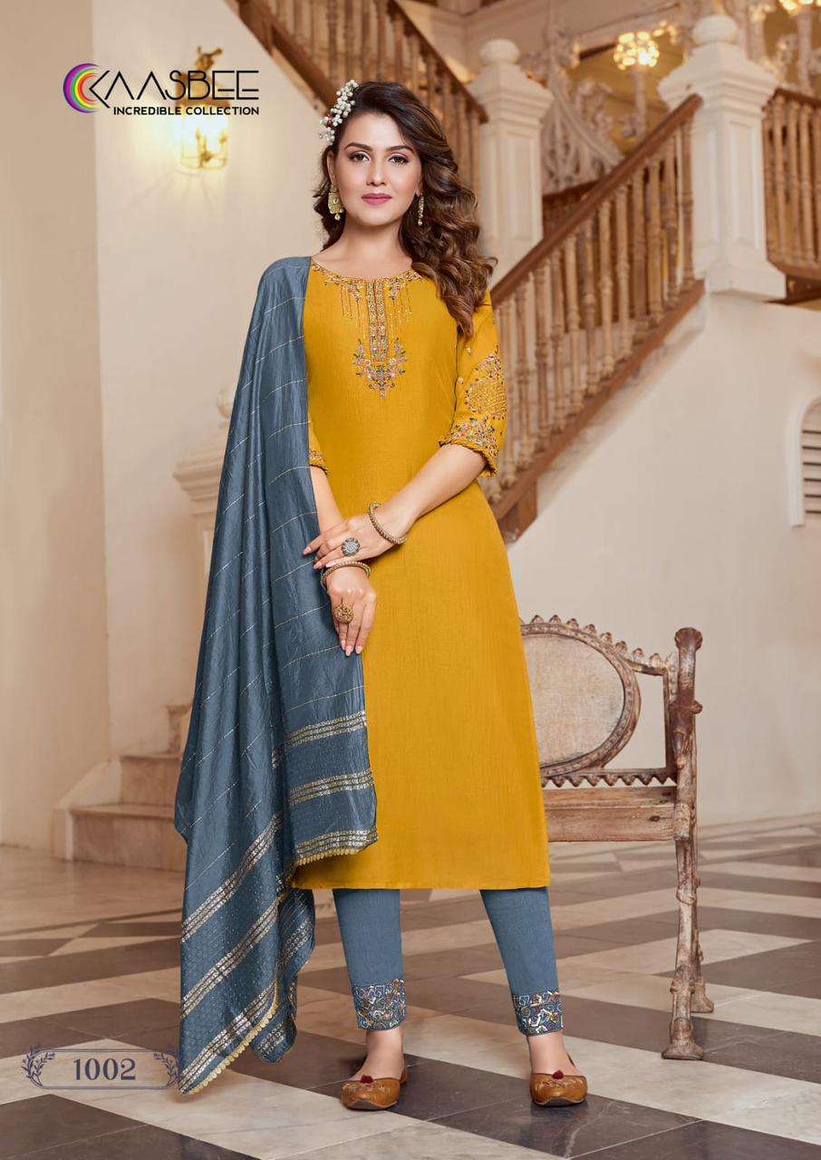 SHANVI BY KAASBEE 1001 TO 1006 SERIES BEAUTIFUL SUITS COLORFUL STYLISH FANCY CASUAL WEAR & ETHNIC WEAR CHINNON DRESSES AT WHOLESALE PRICE