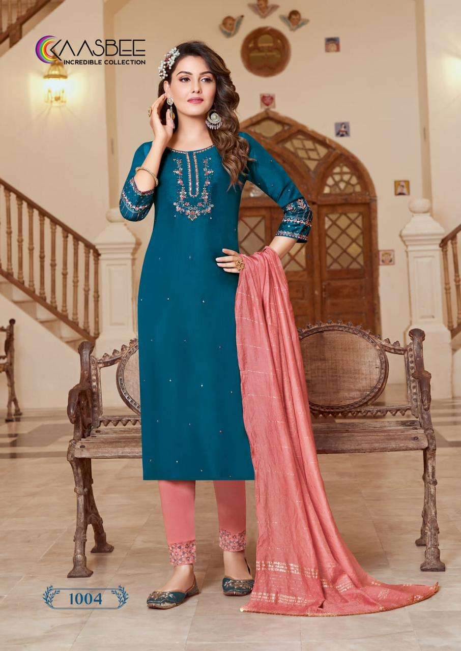 SHANVI BY KAASBEE 1001 TO 1006 SERIES BEAUTIFUL SUITS COLORFUL STYLISH FANCY CASUAL WEAR & ETHNIC WEAR CHINNON DRESSES AT WHOLESALE PRICE
