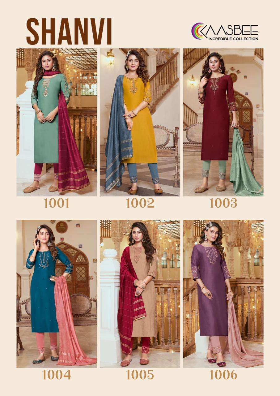 SHANVI BY KAASBEE 1001 TO 1006 SERIES BEAUTIFUL SUITS COLORFUL STYLISH FANCY CASUAL WEAR & ETHNIC WEAR CHINNON DRESSES AT WHOLESALE PRICE