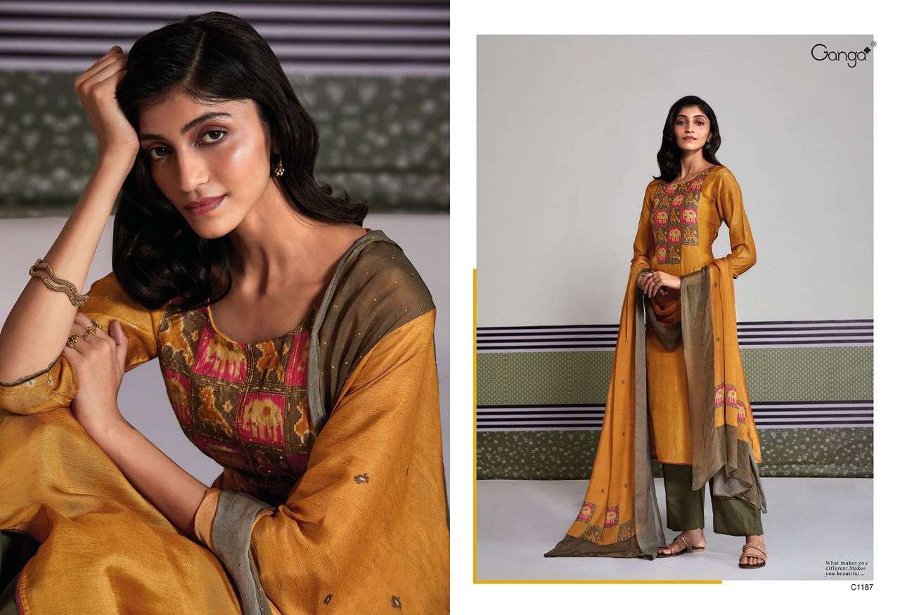 KALINDI BY GANGA FASHION 1187 TO 1192 SERIES DESIGNER SUITS BEAUTIFUL FANCY COLORFUL STYLISH PARTY WEAR & OCCASIONAL WEAR BEMBERG SILK DRESSES AT WHOLESALE PRICE