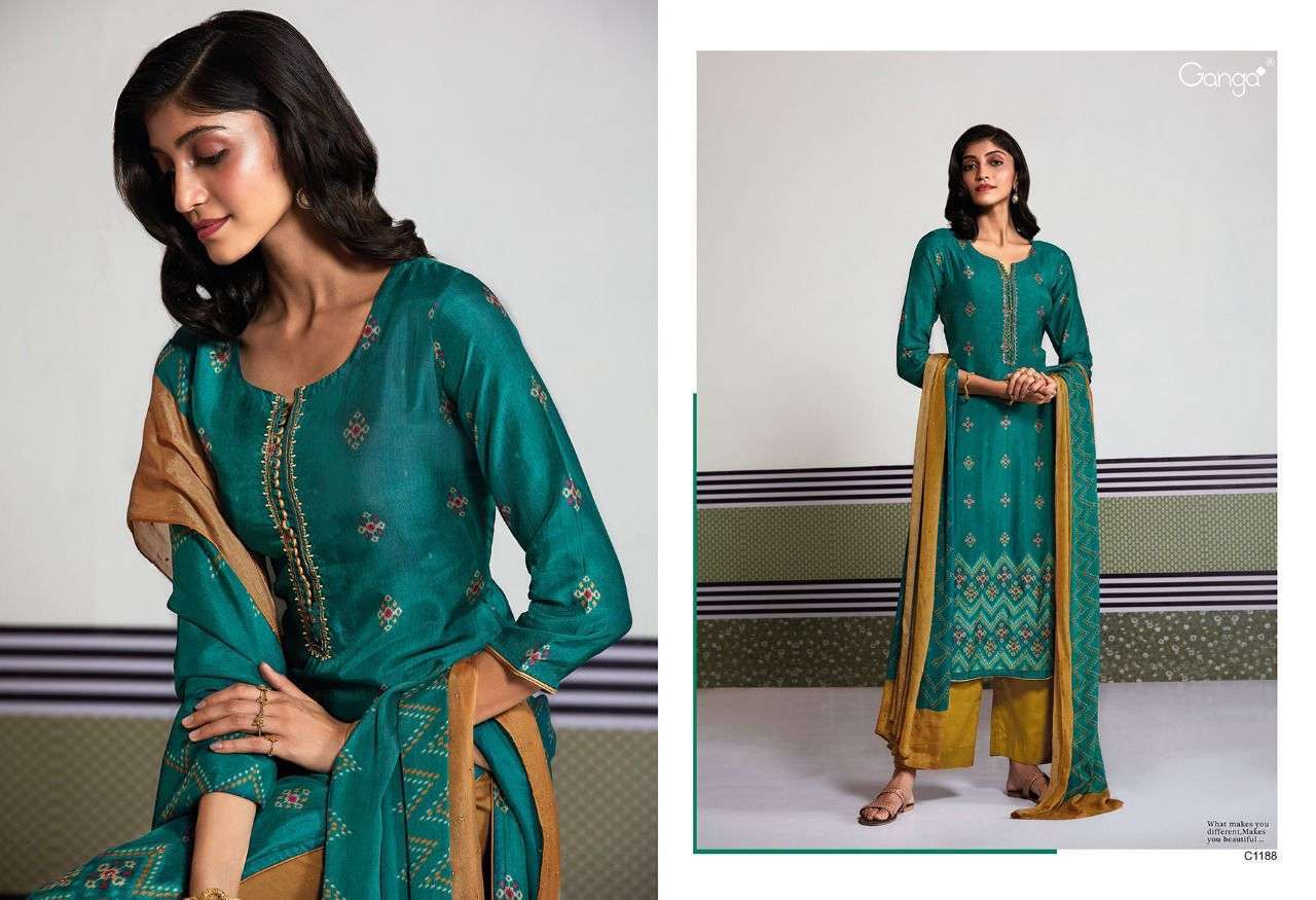 KALINDI BY GANGA FASHION 1187 TO 1192 SERIES DESIGNER SUITS BEAUTIFUL FANCY COLORFUL STYLISH PARTY WEAR & OCCASIONAL WEAR BEMBERG SILK DRESSES AT WHOLESALE PRICE