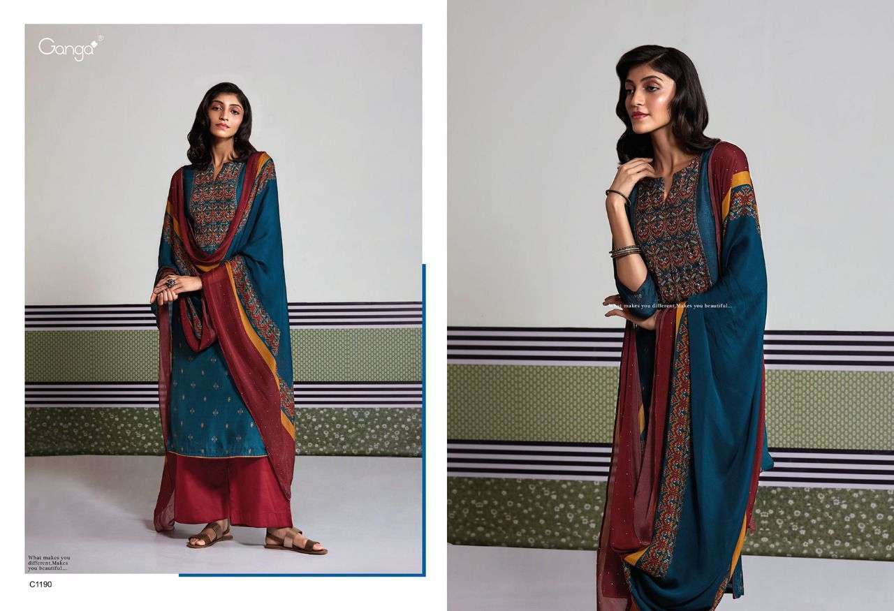 KALINDI BY GANGA FASHION 1187 TO 1192 SERIES DESIGNER SUITS BEAUTIFUL FANCY COLORFUL STYLISH PARTY WEAR & OCCASIONAL WEAR BEMBERG SILK DRESSES AT WHOLESALE PRICE