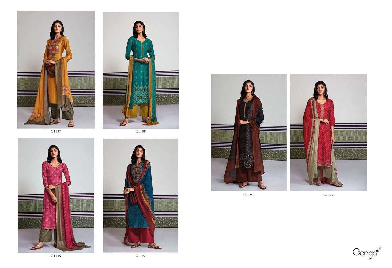 KALINDI BY GANGA FASHION 1187 TO 1192 SERIES DESIGNER SUITS BEAUTIFUL FANCY COLORFUL STYLISH PARTY WEAR & OCCASIONAL WEAR BEMBERG SILK DRESSES AT WHOLESALE PRICE