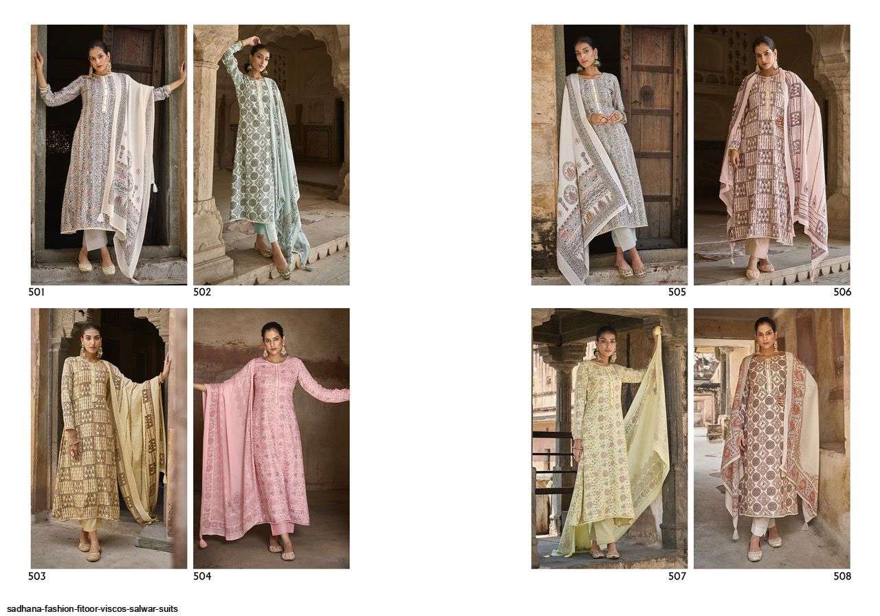 FITOOR BY SADHANA FASHION 501 TO 508 SERIES DESIGNER SUITS BEAUTIFUL FANCY COLORFUL STYLISH PARTY WEAR & OCCASIONAL WEAR VISCOSE PASHMINA PRINT DRESSES AT WHOLESALE PRICE