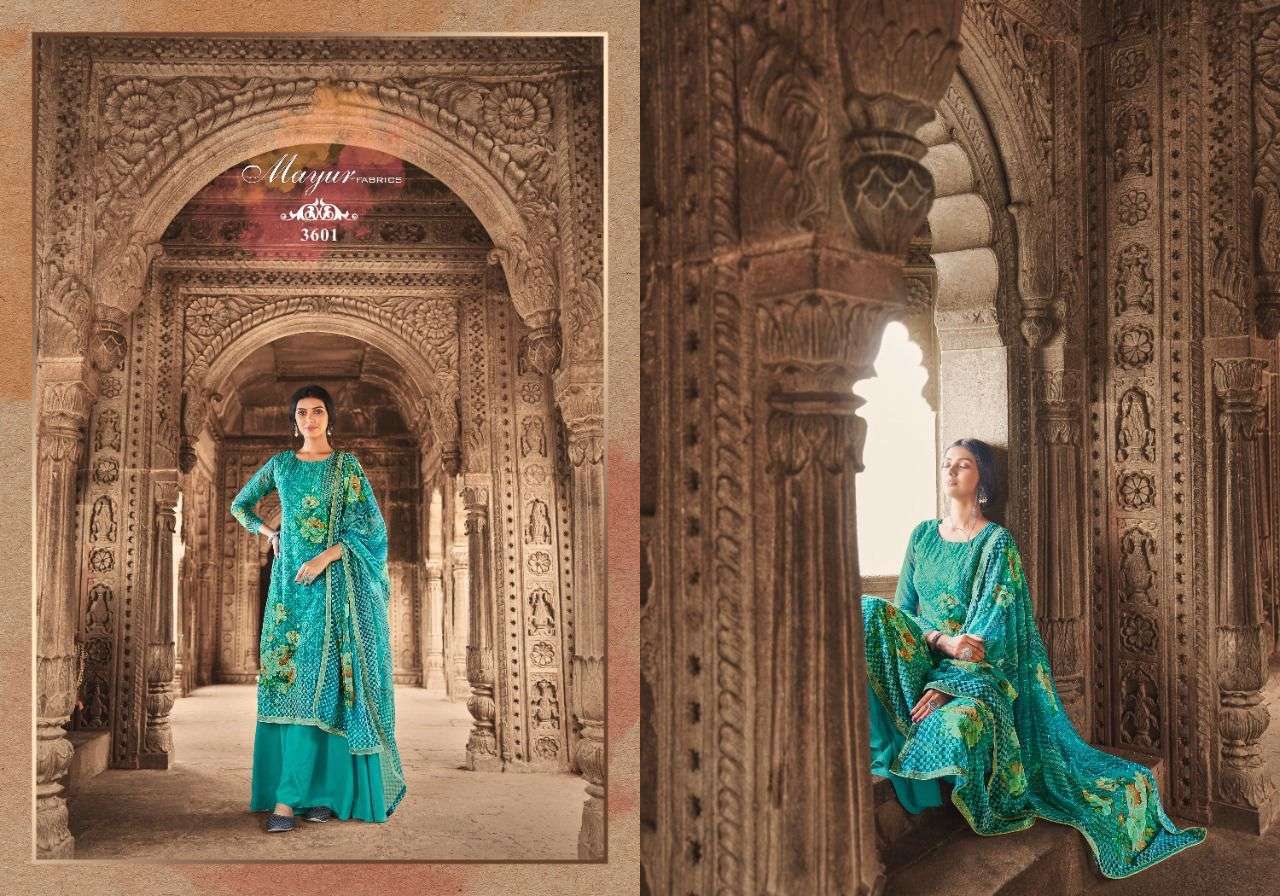 HANSA BY MAYUR FABRICS 3601 TO 3605 SERIES BEAUTIFUL SUITS COLORFUL STYLISH FANCY CASUAL WEAR & ETHNIC WEAR PASHMINA PRINT DRESSES AT WHOLESALE PRICE