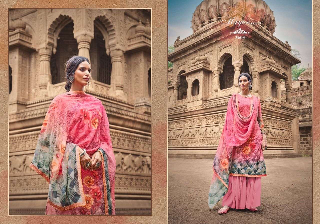 HANSA BY MAYUR FABRICS 3601 TO 3605 SERIES BEAUTIFUL SUITS COLORFUL STYLISH FANCY CASUAL WEAR & ETHNIC WEAR PASHMINA PRINT DRESSES AT WHOLESALE PRICE