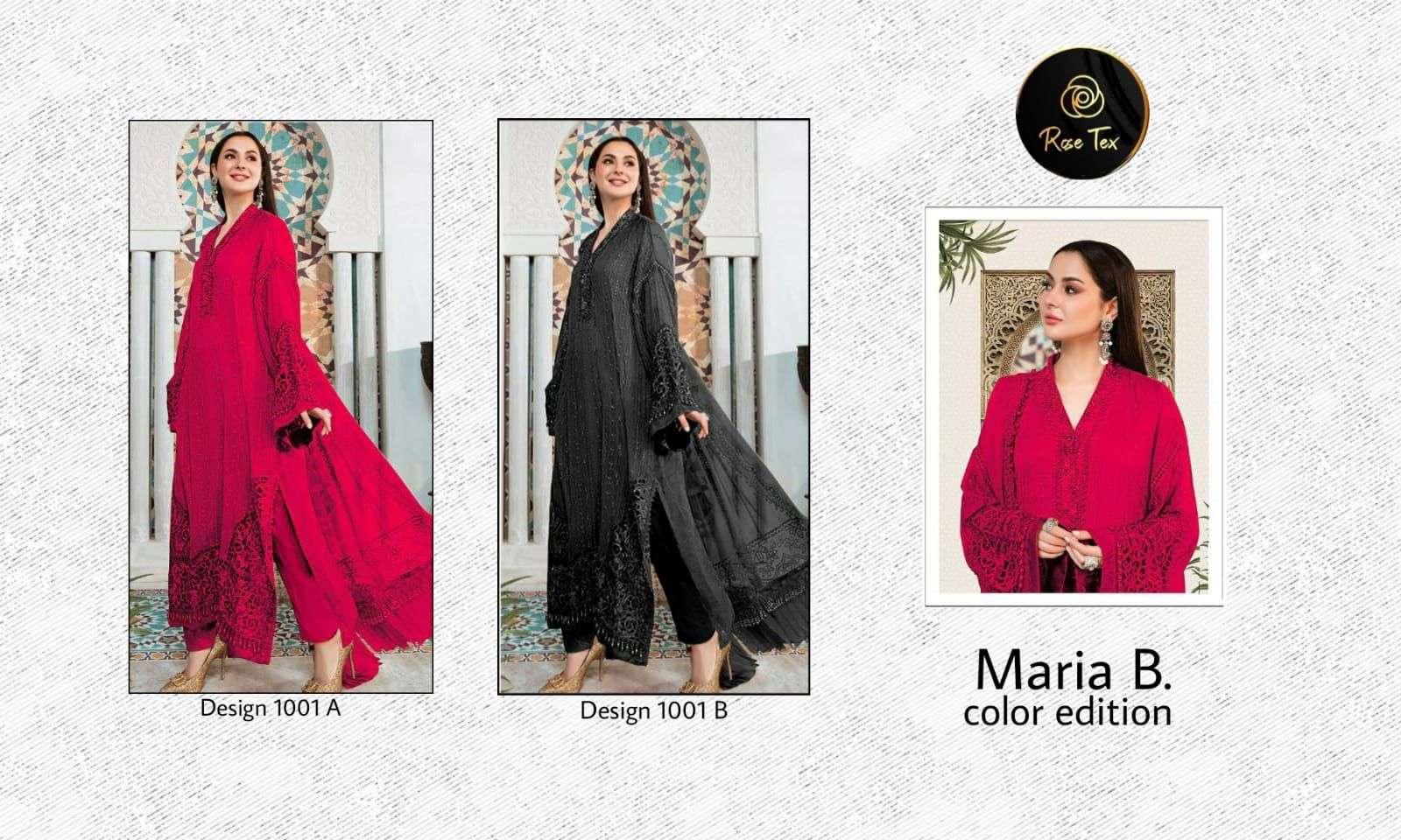 MARIA B. COLOR EDITION BY ROSE TEX 01 TO 02 SERIES BEAUTIFUL PAKISTANI SUITS COLORFUL STYLISH FANCY CASUAL WEAR & ETHNIC WEAR FAUX GEORGETTE EMBROIDERED DRESSES AT WHOLESALE PRICE