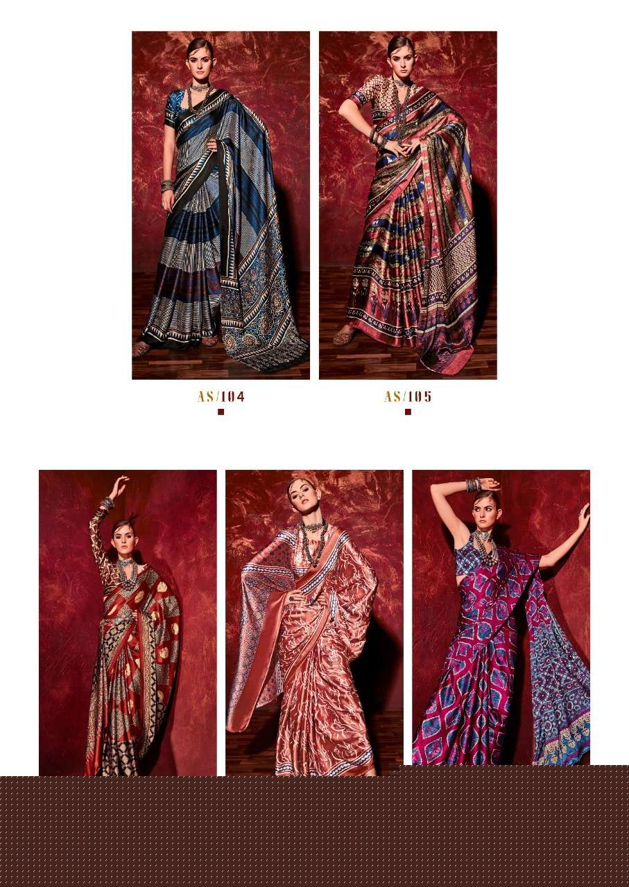 Ajrakh Satin By Sr 101 To 110 Series Indian Traditional Wear Collection Beautiful Stylish Fancy Colorful Party Wear & Occasional Wear Satin Sarees At Wholesale Price