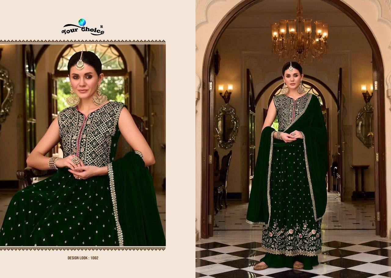 Velvet Nyraa By Your Choice 1001 To 1004 Series Beautiful Sharara Suits Colorful Stylish Fancy Casual Wear & Ethnic Wear Velvet Dresses At Wholesale Price
