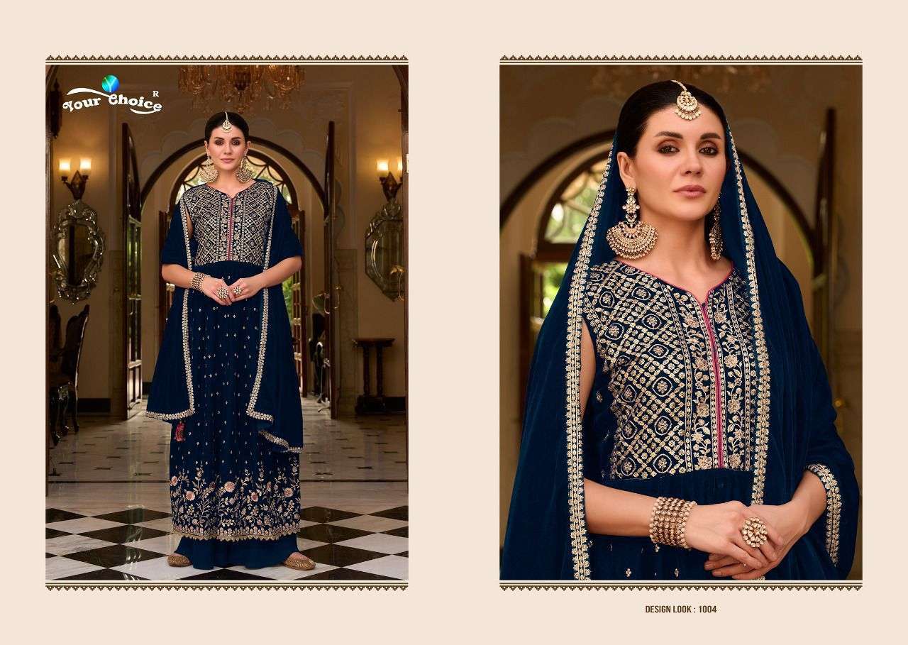 Velvet Nyraa By Your Choice 1001 To 1004 Series Beautiful Sharara Suits Colorful Stylish Fancy Casual Wear & Ethnic Wear Velvet Dresses At Wholesale Price