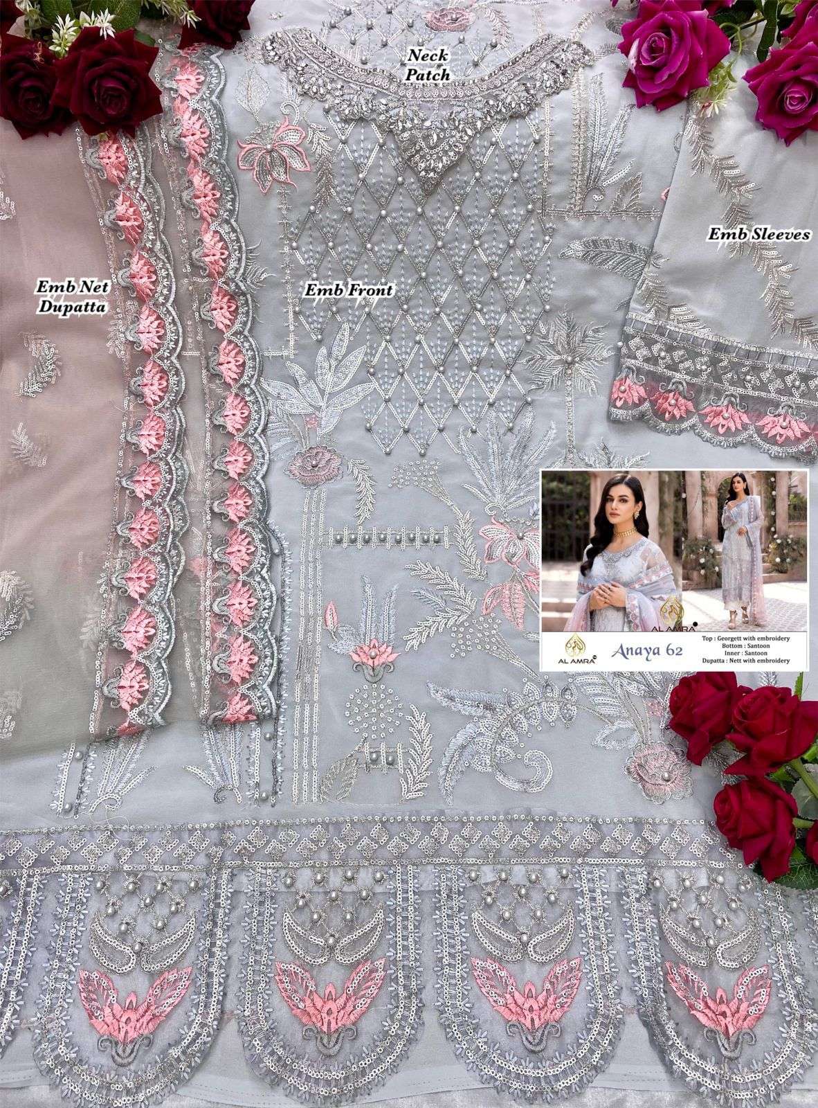 Anaya 62 By Al Amra Pakistani Suits Beautiful Fancy Colorful Stylish Party Wear & Occasional Wear Georgette Embroidered Dresses At Wholesale Price