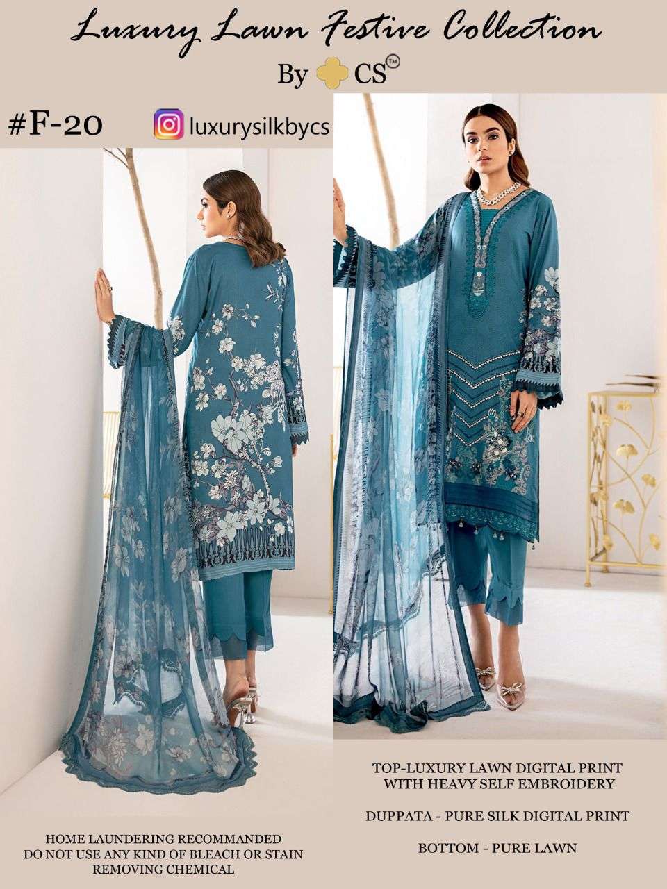 LUXURY LAWN FESTIVE COLLECTION VOL-5 BY CS 18 TO 21 SERIES PAKISTANI SUITS BEAUTIFUL FANCY COLORFUL STYLISH PARTY WEAR & OCCASIONAL WEAR LAWN DIGITAL PRINT EMBROIDERED DRESSES AT WHOLESALE PRICE
