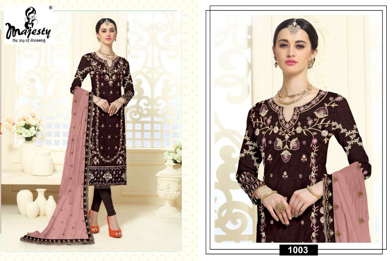 ANAYA VELVET BY MAJESTY 1001 TO 1006 SERIES PAKISTANI SUITS BEAUTIFUL FANCY COLORFUL STYLISH PARTY WEAR & OCCASIONAL WEAR VELVET EMBROIDERED DRESSES AT WHOLESALE PRICE