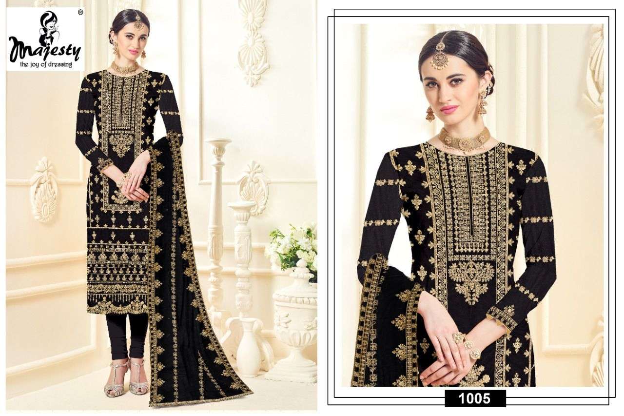 ANAYA VELVET BY MAJESTY 1001 TO 1006 SERIES PAKISTANI SUITS BEAUTIFUL FANCY COLORFUL STYLISH PARTY WEAR & OCCASIONAL WEAR VELVET EMBROIDERED DRESSES AT WHOLESALE PRICE