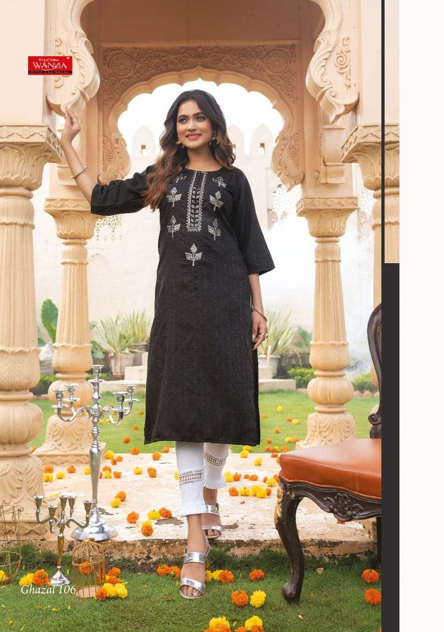 GHAZAL BY WANNA 101 TO 107 SERIES DESIGNER STYLISH FANCY COLORFUL BEAUTIFUL PARTY WEAR & ETHNIC WEAR COLLECTION RAYON FOIL KURTIS AT WHOLESALE PRICE