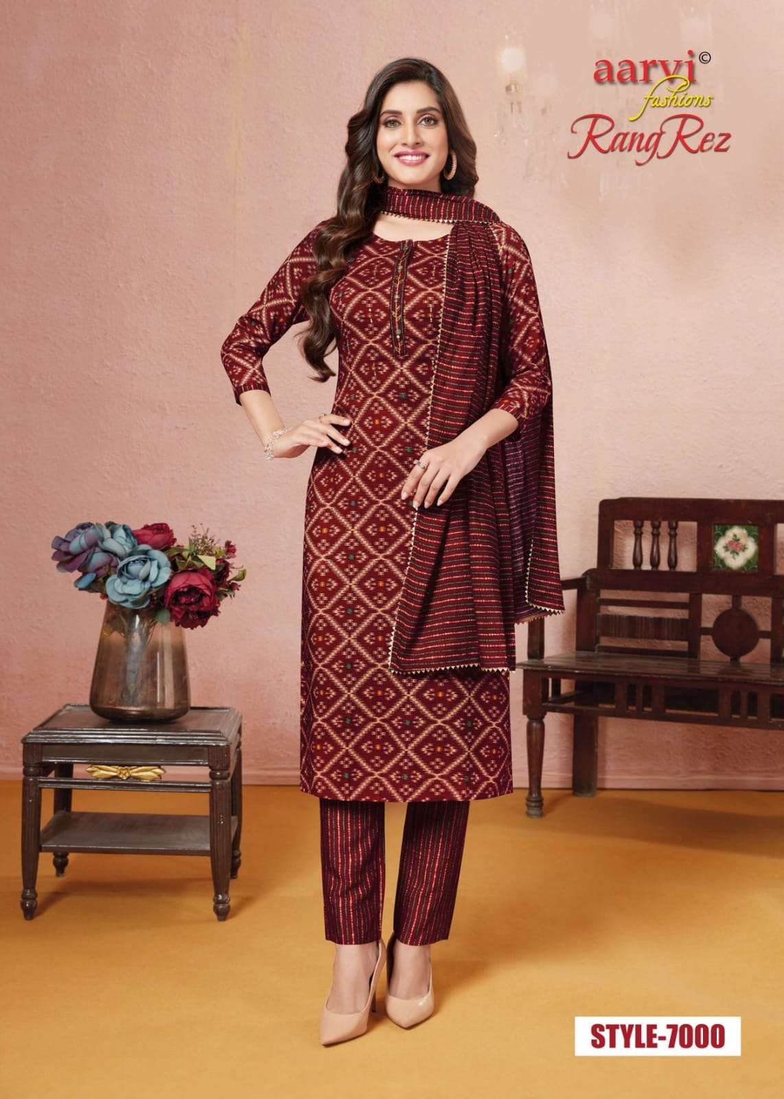 RANG REZ VOL-1 BY AARVI FASHION 7000 TO 7005 SERIES BEAUTIFUL SUITS COLORFUL STYLISH FANCY CASUAL WEAR & ETHNIC WEAR RAYON SLUB DRESSES AT WHOLESALE PRICE