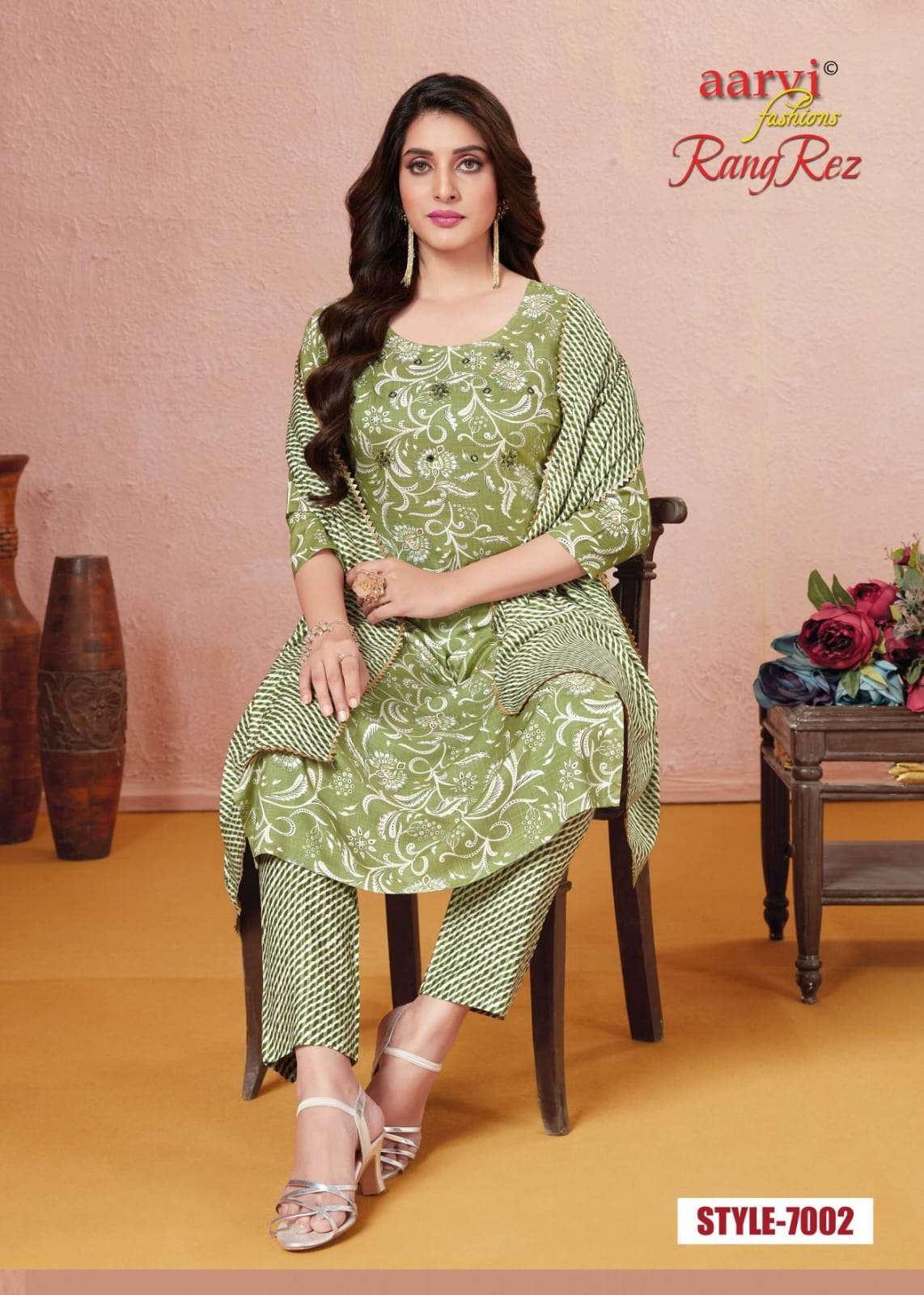 RANG REZ VOL-1 BY AARVI FASHION 7000 TO 7005 SERIES BEAUTIFUL SUITS COLORFUL STYLISH FANCY CASUAL WEAR & ETHNIC WEAR RAYON SLUB DRESSES AT WHOLESALE PRICE