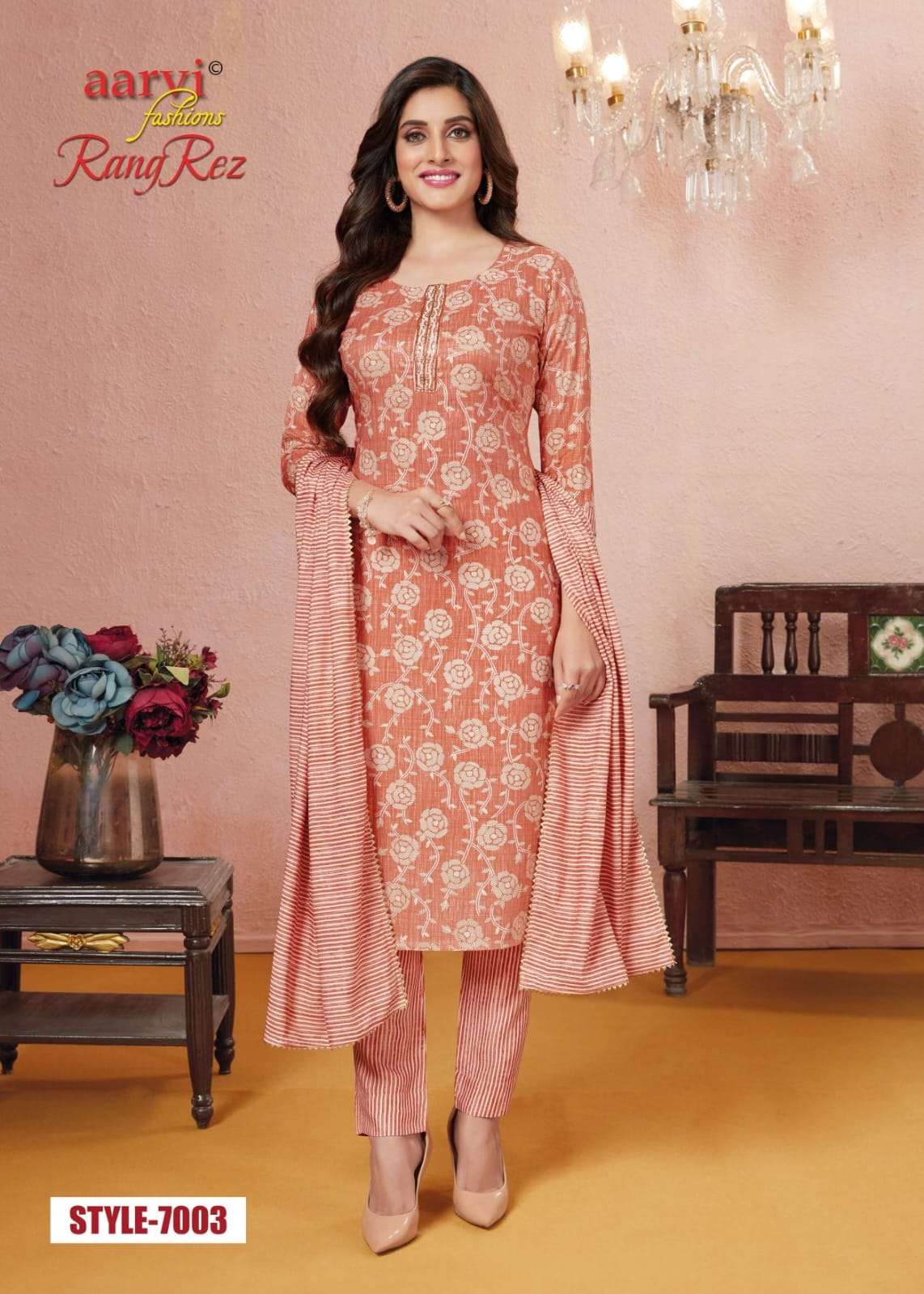 RANG REZ VOL-1 BY AARVI FASHION 7000 TO 7005 SERIES BEAUTIFUL SUITS COLORFUL STYLISH FANCY CASUAL WEAR & ETHNIC WEAR RAYON SLUB DRESSES AT WHOLESALE PRICE