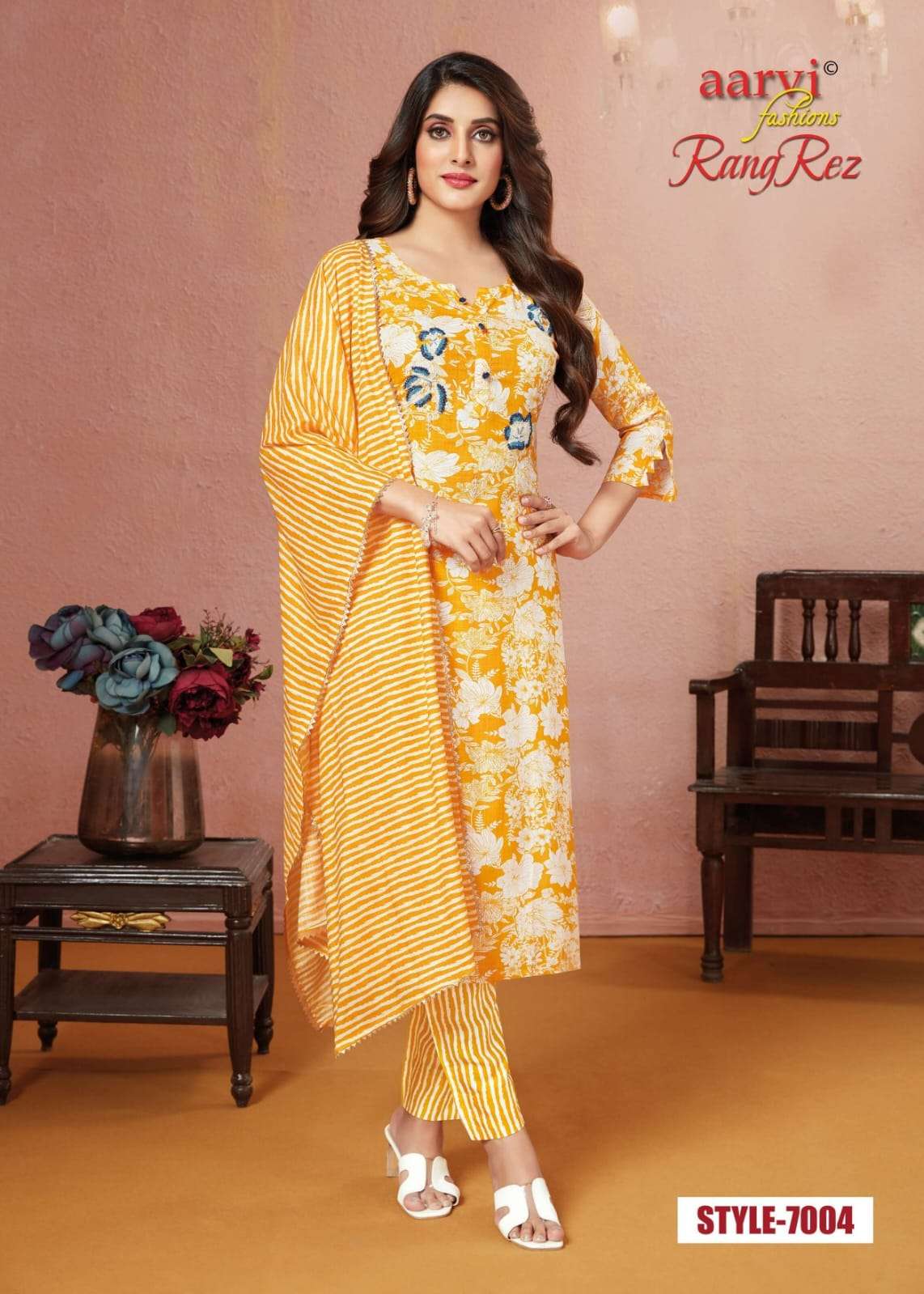 RANG REZ VOL-1 BY AARVI FASHION 7000 TO 7005 SERIES BEAUTIFUL SUITS COLORFUL STYLISH FANCY CASUAL WEAR & ETHNIC WEAR RAYON SLUB DRESSES AT WHOLESALE PRICE