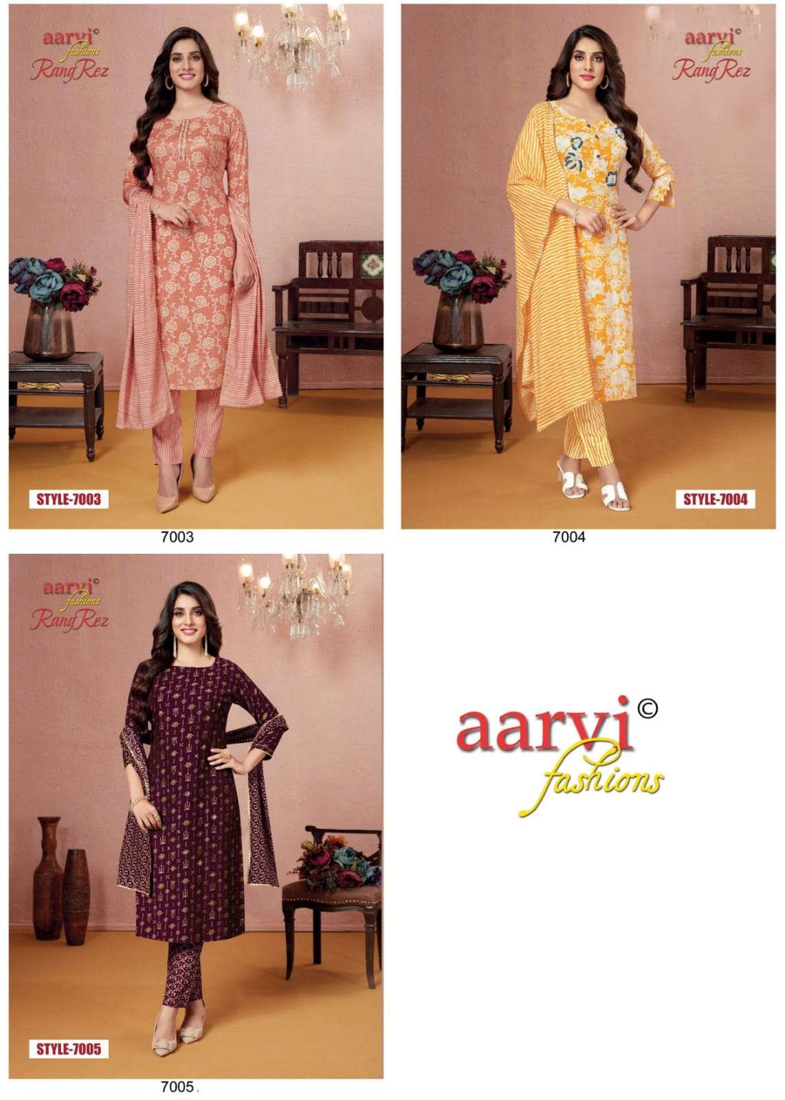 RANG REZ VOL-1 BY AARVI FASHION 7000 TO 7005 SERIES BEAUTIFUL SUITS COLORFUL STYLISH FANCY CASUAL WEAR & ETHNIC WEAR RAYON SLUB DRESSES AT WHOLESALE PRICE