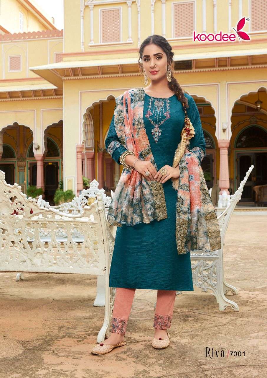 RIVA VOL-7 BY KOODEE 7001 TO 7006 SERIES BEAUTIFUL SUITS COLORFUL STYLISH FANCY CASUAL WEAR & ETHNIC WEAR NYLON VISCOSE DRESSES AT WHOLESALE PRICE