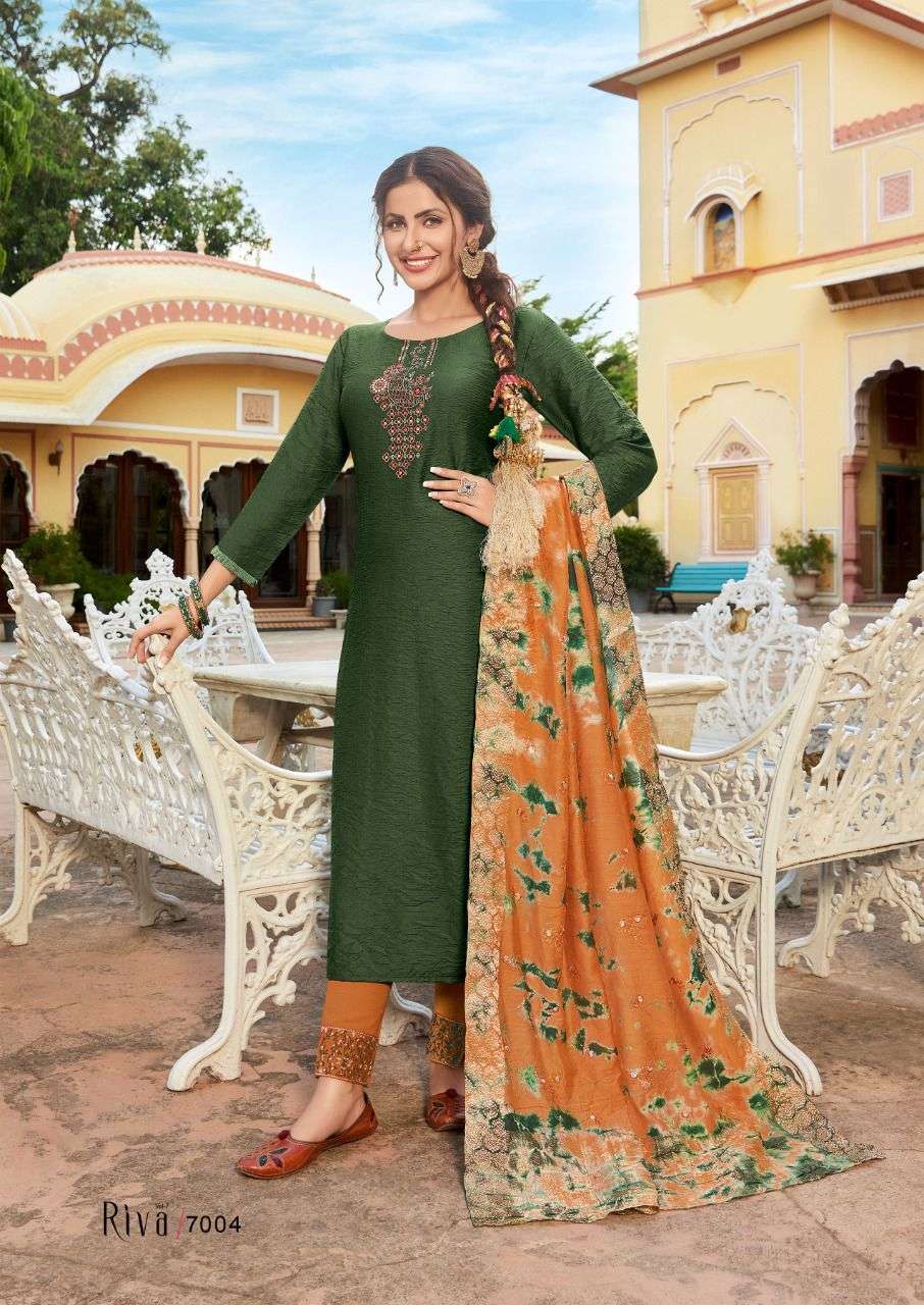 RIVA VOL-7 BY KOODEE 7001 TO 7006 SERIES BEAUTIFUL SUITS COLORFUL STYLISH FANCY CASUAL WEAR & ETHNIC WEAR NYLON VISCOSE DRESSES AT WHOLESALE PRICE