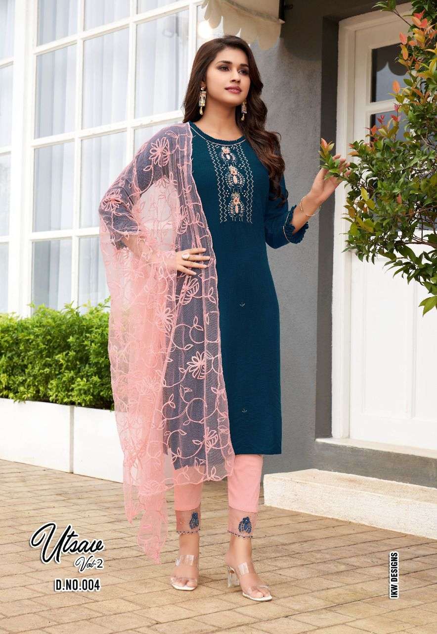 UTSAV VOL-2 BY IKW 001 TO 006 SERIES BEAUTIFUL SUITS COLORFUL STYLISH FANCY CASUAL WEAR & ETHNIC WEAR VISCOSE SILK DRESSES AT WHOLESALE PRICE