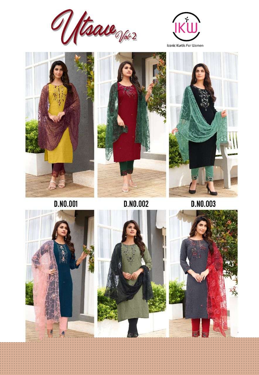 UTSAV VOL-2 BY IKW 001 TO 006 SERIES BEAUTIFUL SUITS COLORFUL STYLISH FANCY CASUAL WEAR & ETHNIC WEAR VISCOSE SILK DRESSES AT WHOLESALE PRICE
