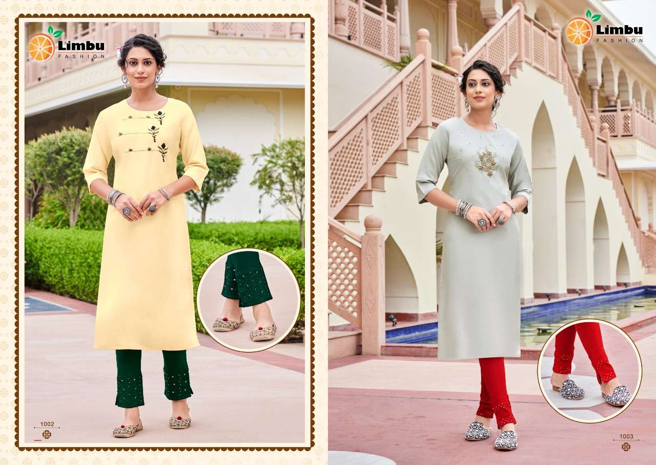 SANAYA BY LIMBU FASHION 1001 TO 1007 SERIES BEAUTIFUL STYLISH FANCY COLORFUL CASUAL WEAR & ETHNIC WEAR FANCY KURTIS WITH BOTTOM AT WHOLESALE PRICE