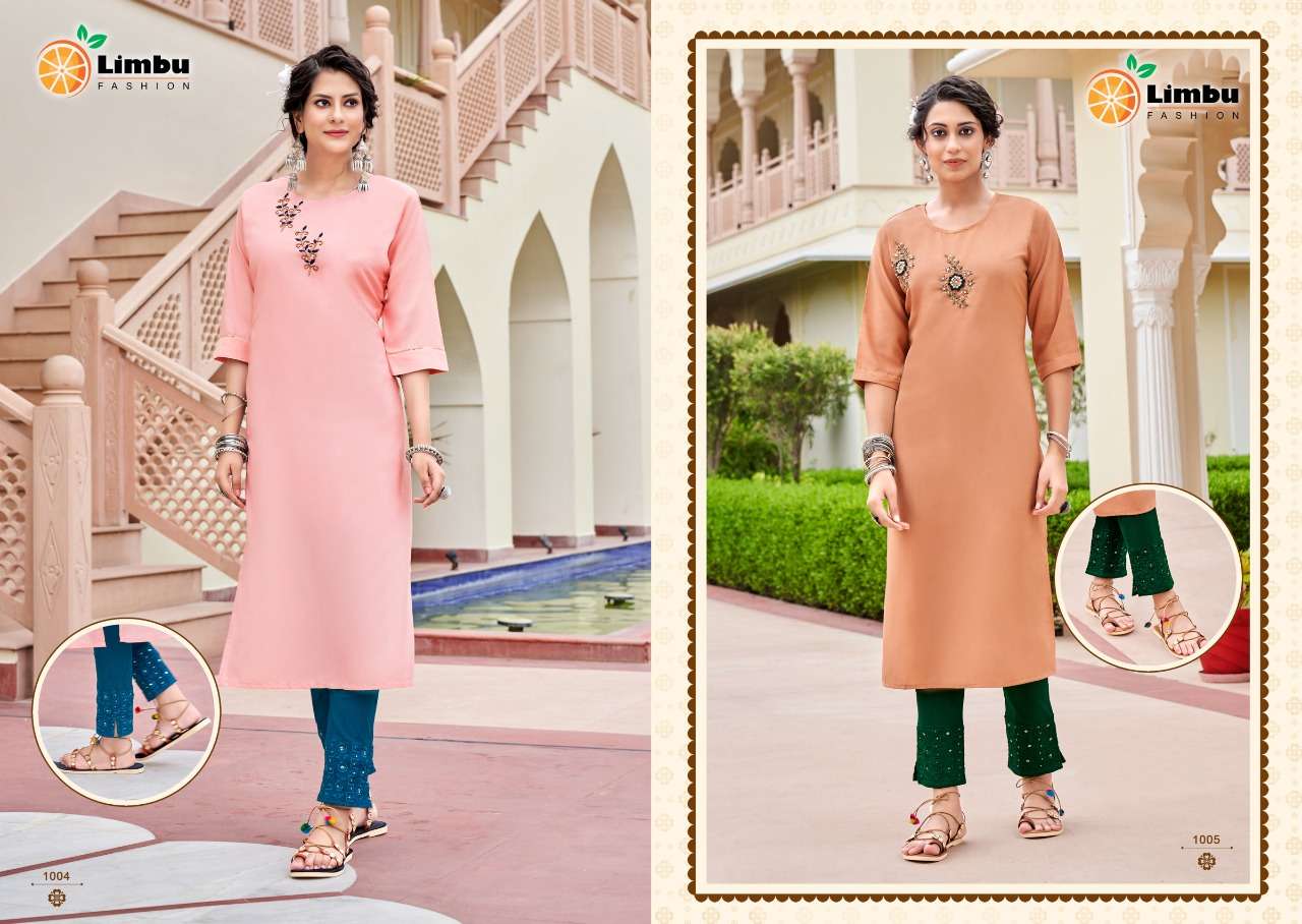 SANAYA BY LIMBU FASHION 1001 TO 1007 SERIES BEAUTIFUL STYLISH FANCY COLORFUL CASUAL WEAR & ETHNIC WEAR FANCY KURTIS WITH BOTTOM AT WHOLESALE PRICE