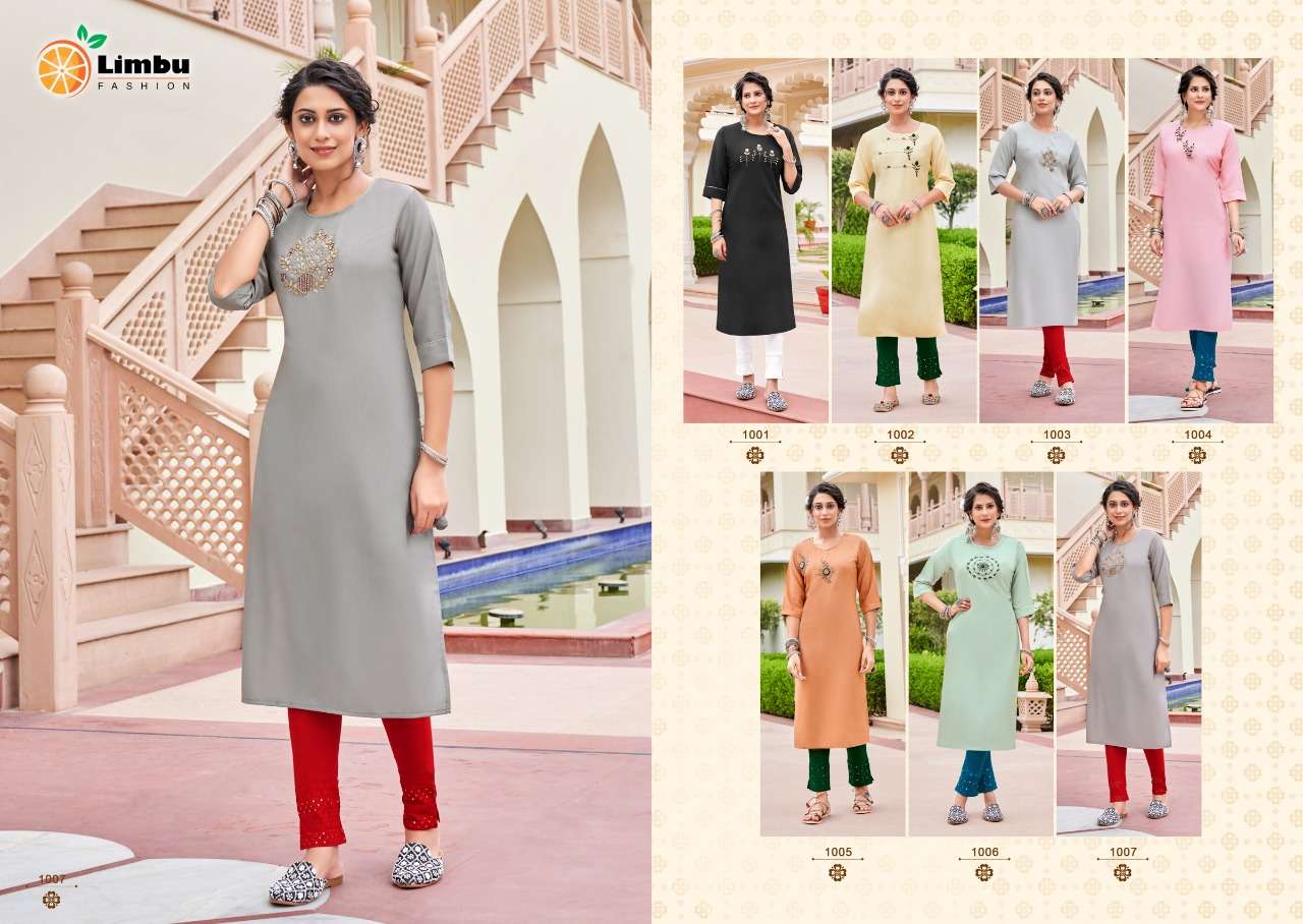 SANAYA BY LIMBU FASHION 1001 TO 1007 SERIES BEAUTIFUL STYLISH FANCY COLORFUL CASUAL WEAR & ETHNIC WEAR FANCY KURTIS WITH BOTTOM AT WHOLESALE PRICE