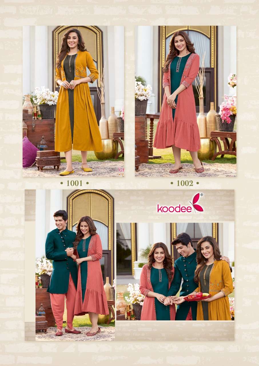 Sarah By Koodee 1001 To 1004 Series Beautiful Stylish Fancy Colorful Casual Wear & Ethnic Wear & Ready To Wear Chinnon Kurtis With Shrug At Wholesale Price