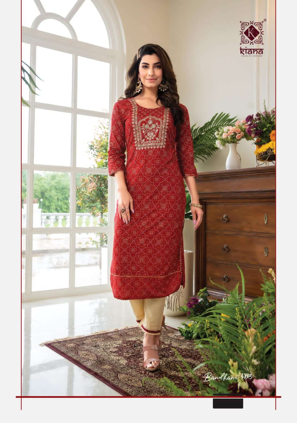 BANDHANI VOL-4 BY KIANA 401 TO 408 SERIES BEAUTIFUL STYLISH FANCY COLORFUL CASUAL WEAR & ETHNIC WEAR RAYON PRINT KURTIS WITH BOTTOM AT WHOLESALE PRICE