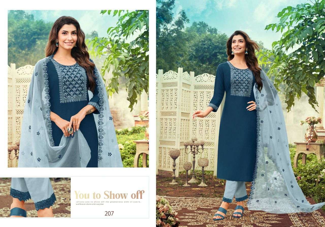 KRYSTAL BY HARIYAALI 207 TO 212 SERIES BEAUTIFUL SUITS COLORFUL STYLISH FANCY CASUAL WEAR & ETHNIC WEAR SILK DRESSES AT WHOLESALE PRICE